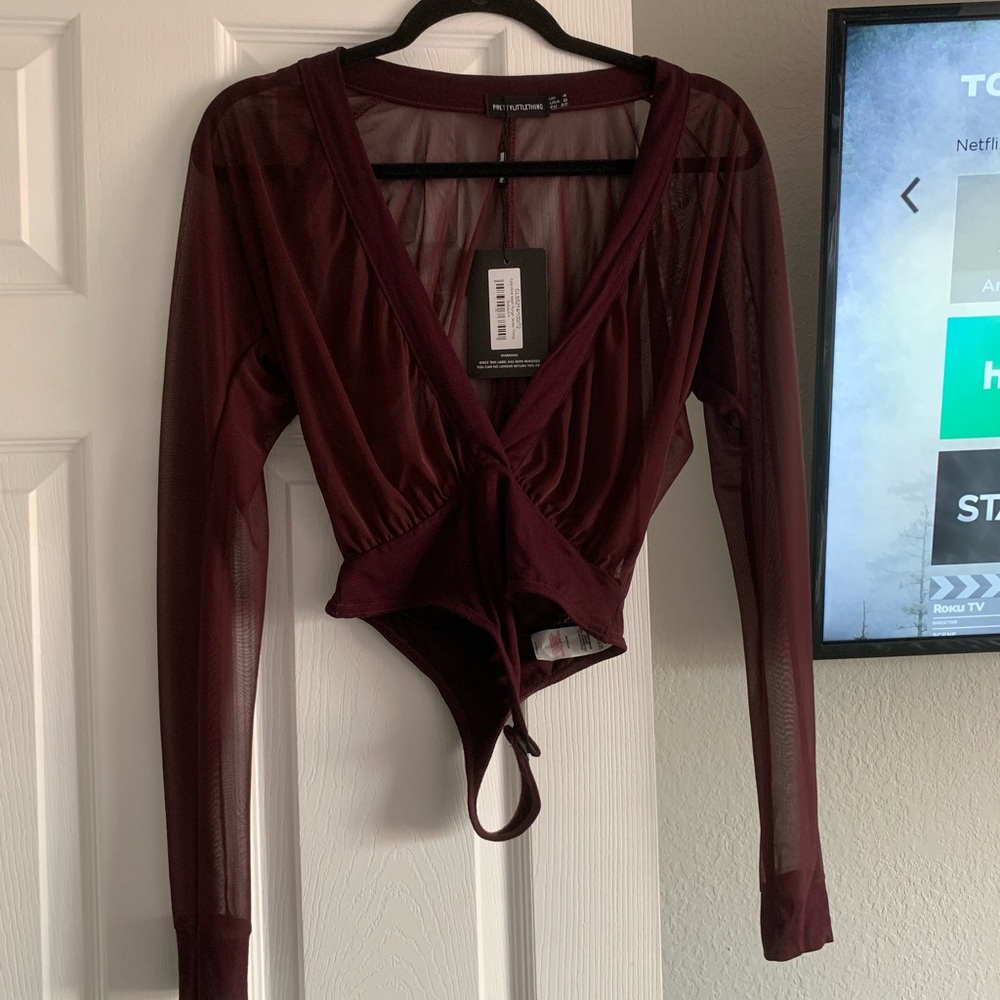 Wine mesh plunge jersey thong